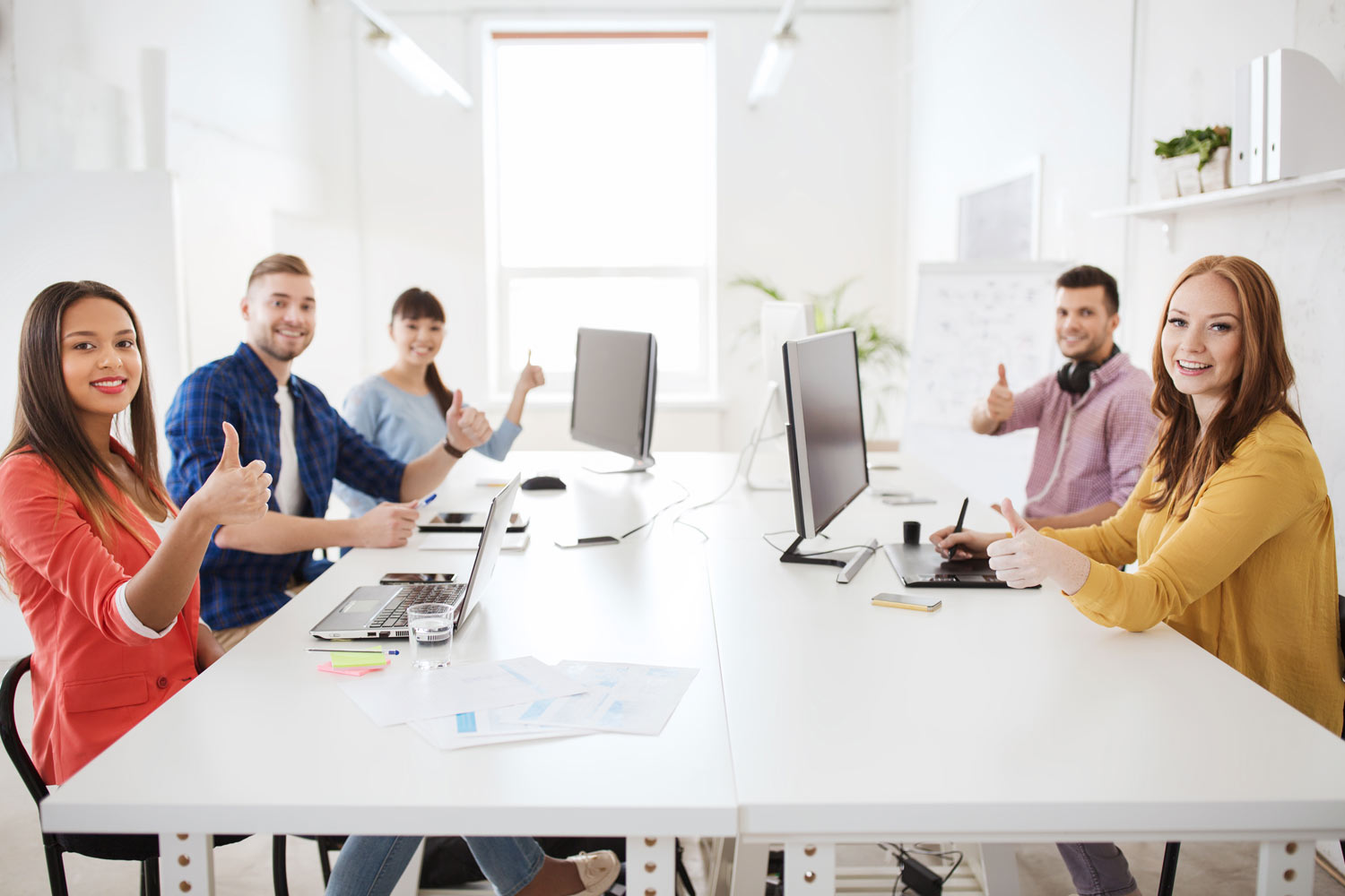 a group of people working